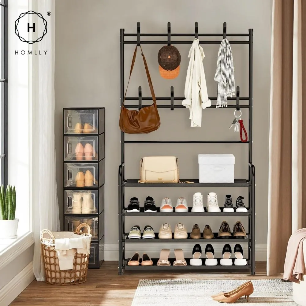 Homlly Entryway Coat Rack with Shoes Organizer Rack