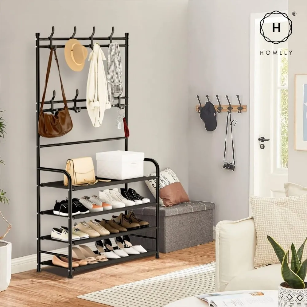 Homlly Entryway Coat Rack with Shoes Organizer Rack
