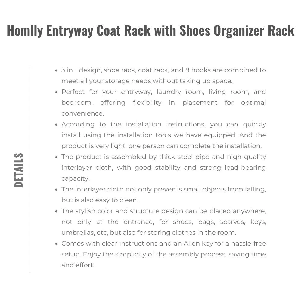 Homlly Entryway Coat Rack with Shoes Organizer Rack