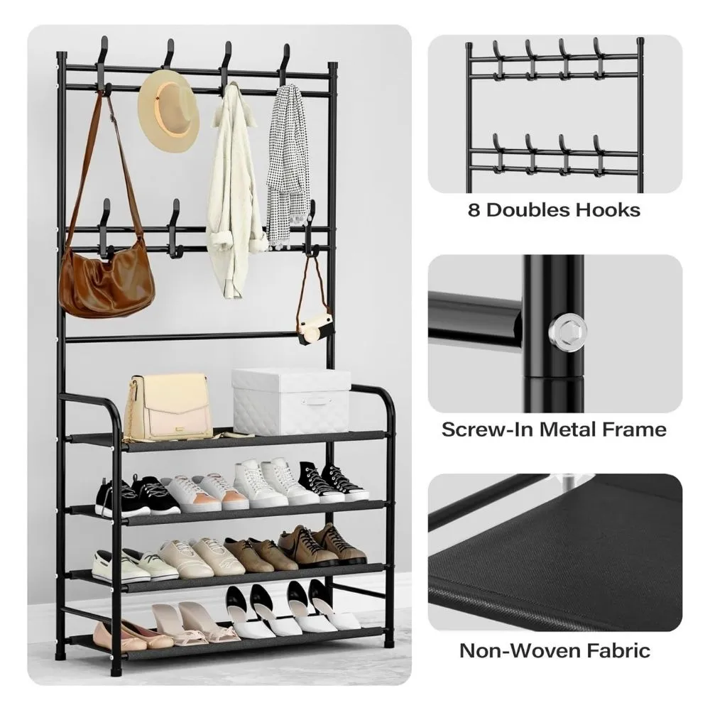 Homlly Entryway Coat Rack with Shoes Organizer Rack