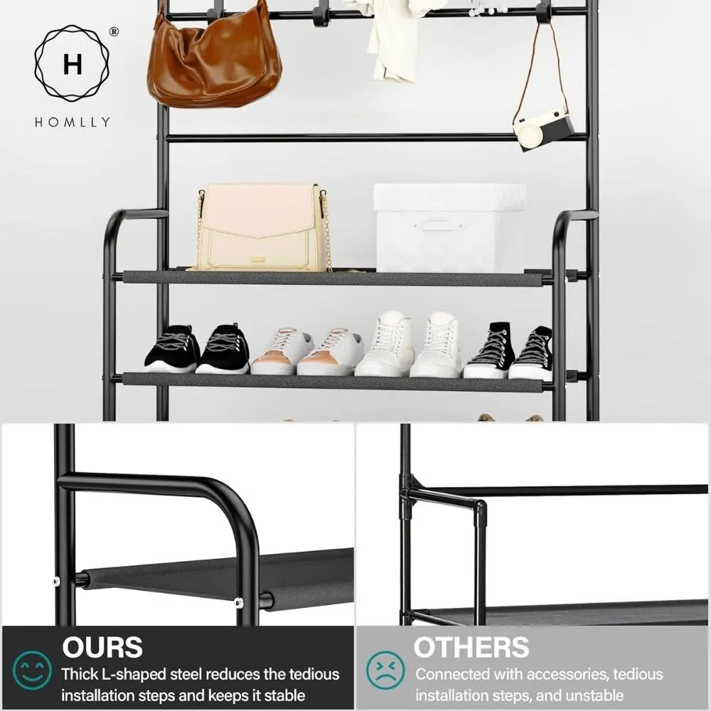 Homlly Entryway Coat Rack with Shoes Organizer Rack