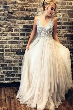 Illusion Rhinestones Bodice Prom Gown with Tulle Skirt