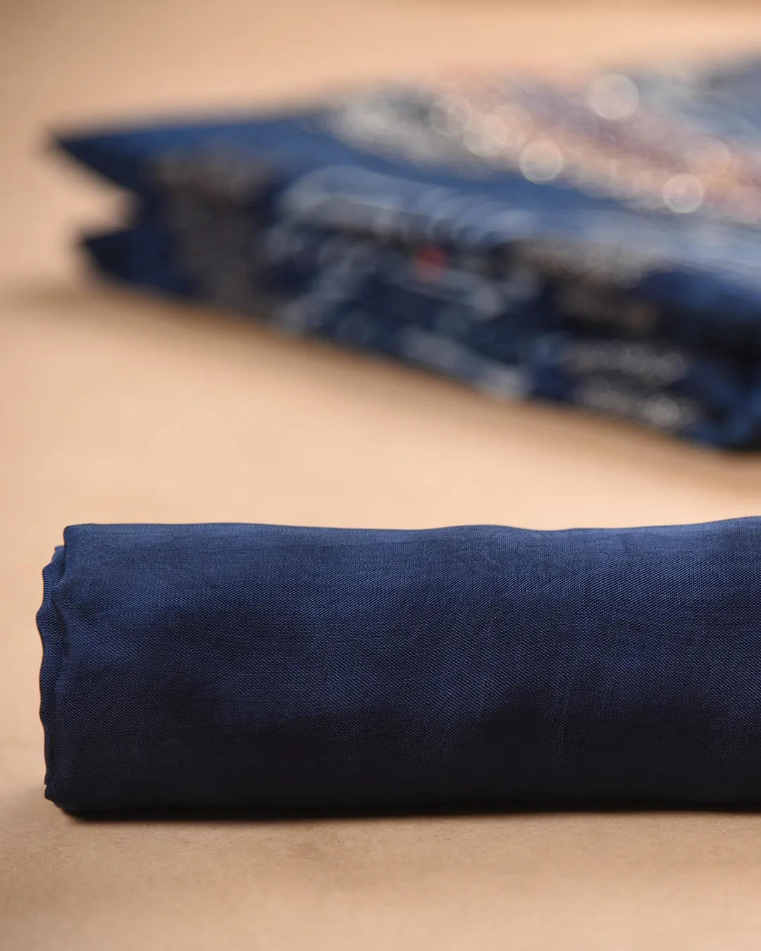 Indigo Chanderi Woven With Hand Block Prints Unstitched Suit Fabric Set With Kota Woven Dupatta