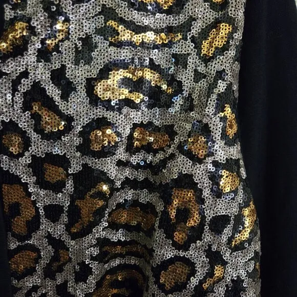JM Collection Leopard Sequin Party Cardigan Sweater Rayon Blend  Size PL