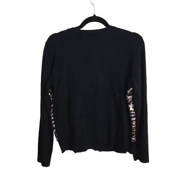 JM Collection Leopard Sequin Party Cardigan Sweater Rayon Blend  Size PL