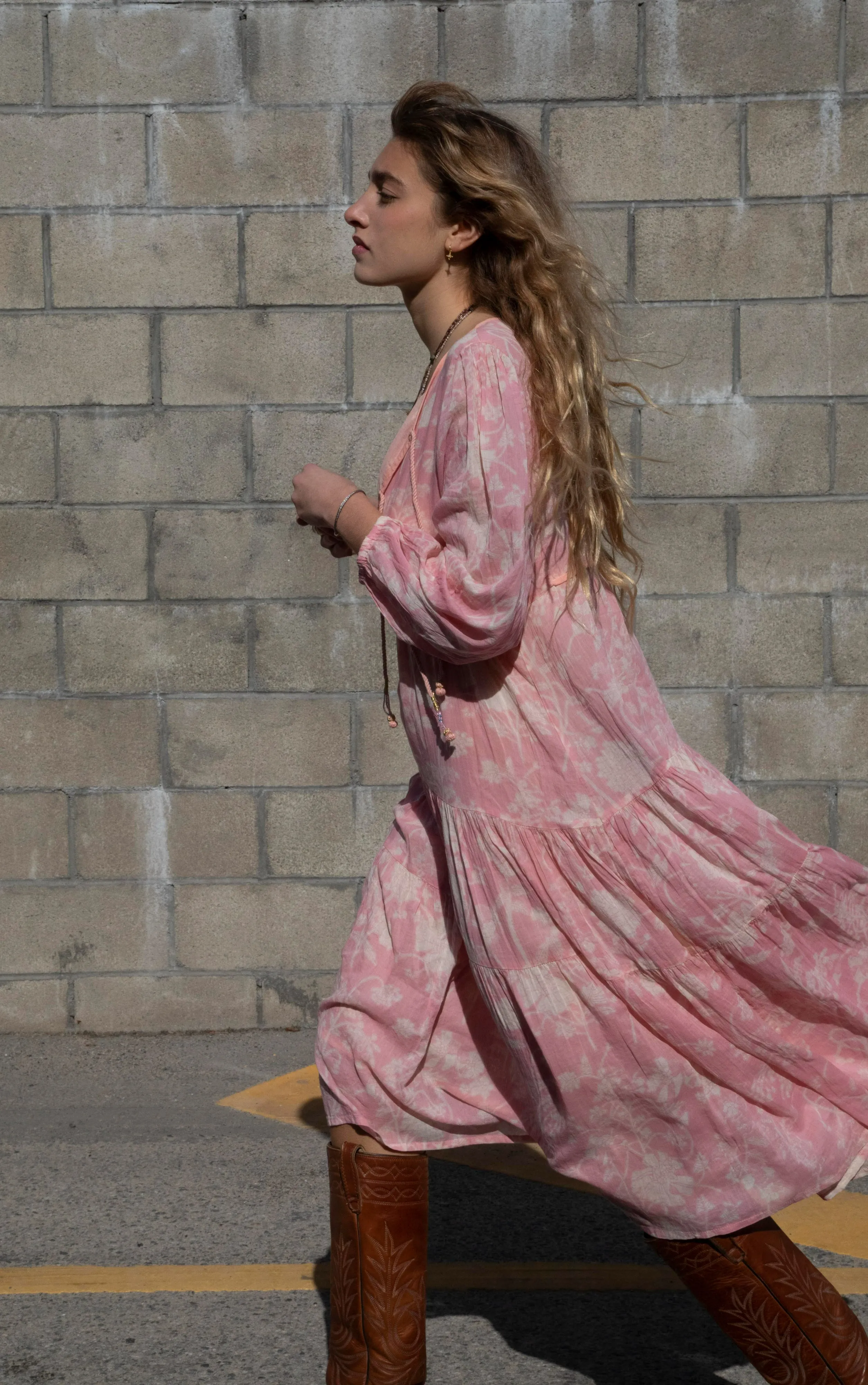 Kayla Printed Long Dress Coral