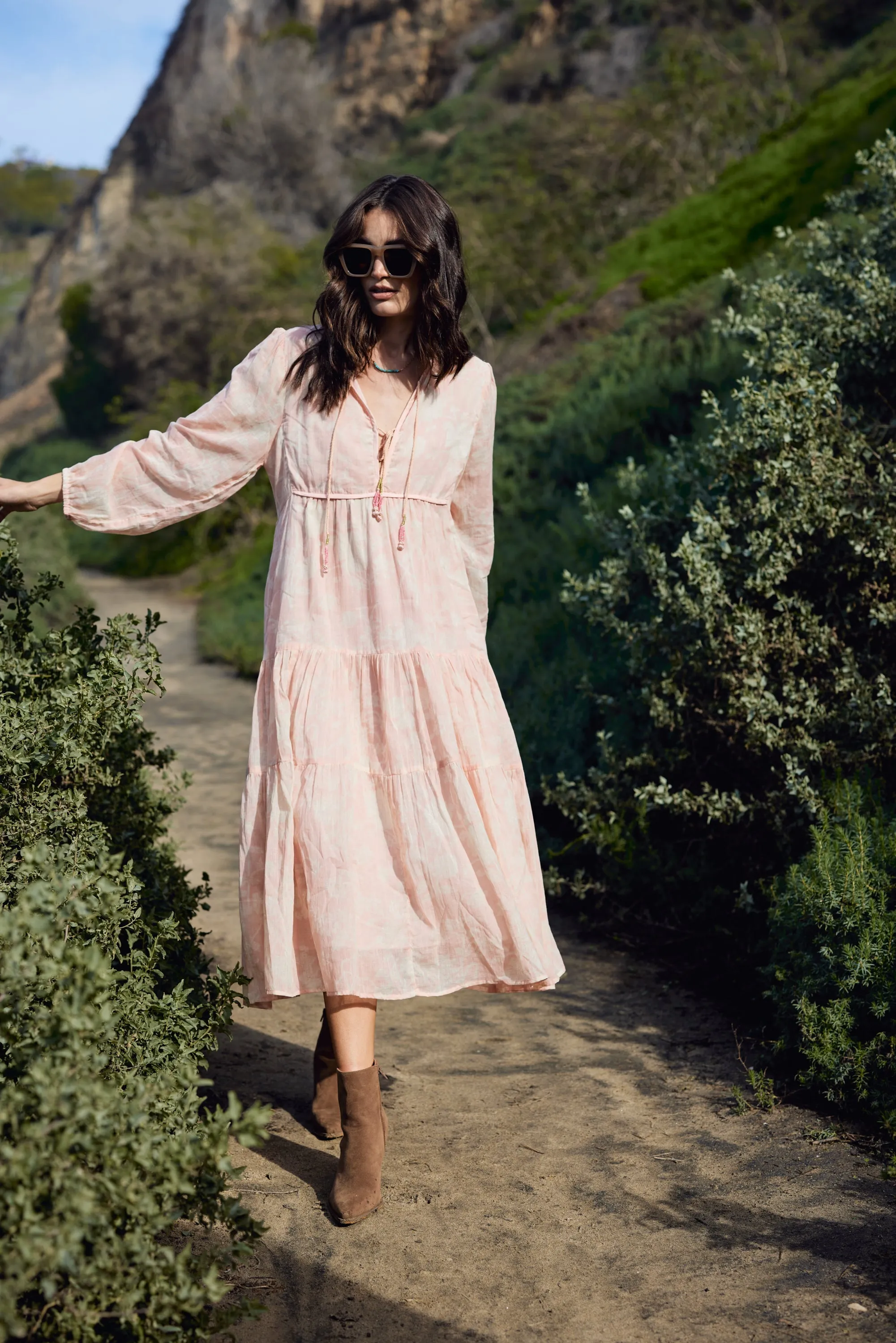 Kayla Printed Long Dress Coral
