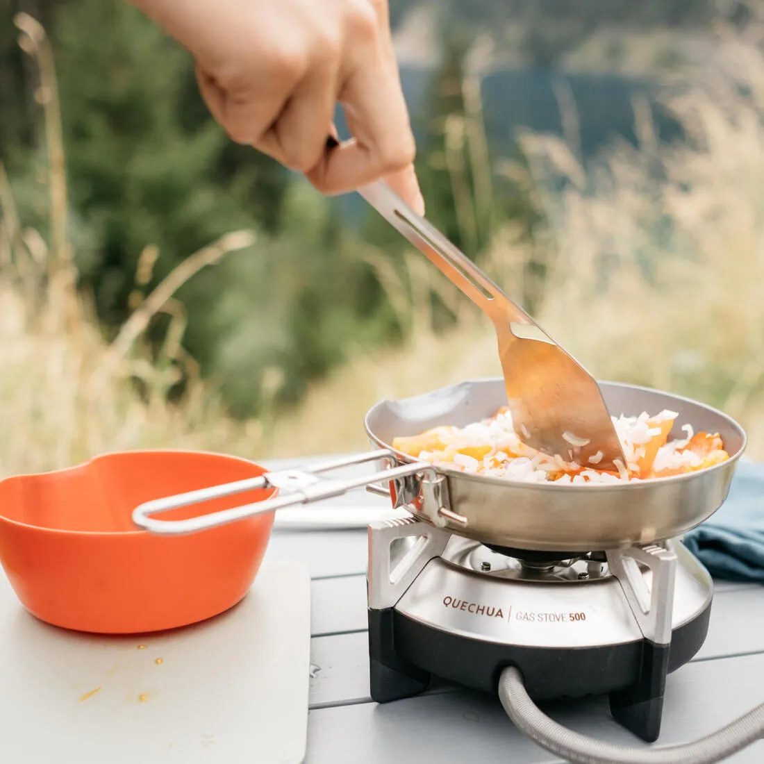 Kit 2 ustensiles en acier inoxydable, spatule-fourche, pour le camping