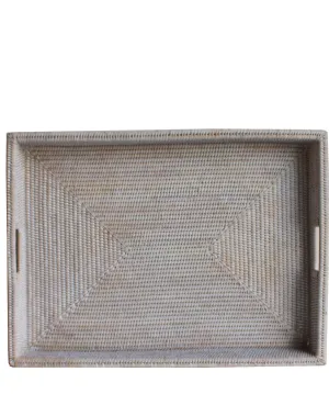 Large Woven Rectangular Serving Tray, White Wash