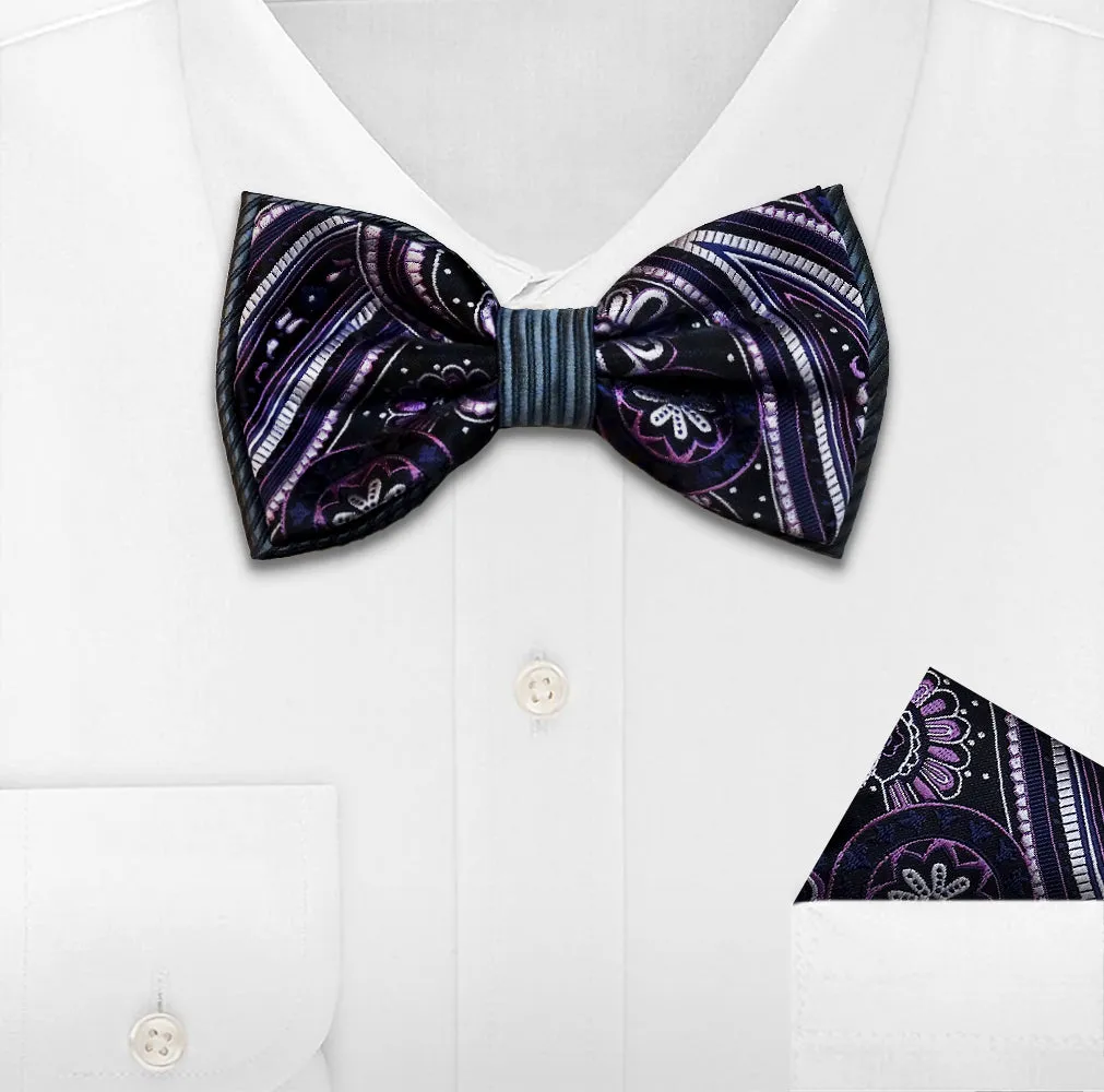 LAVENDER WOVEN BOW TIE & HANKIE SET