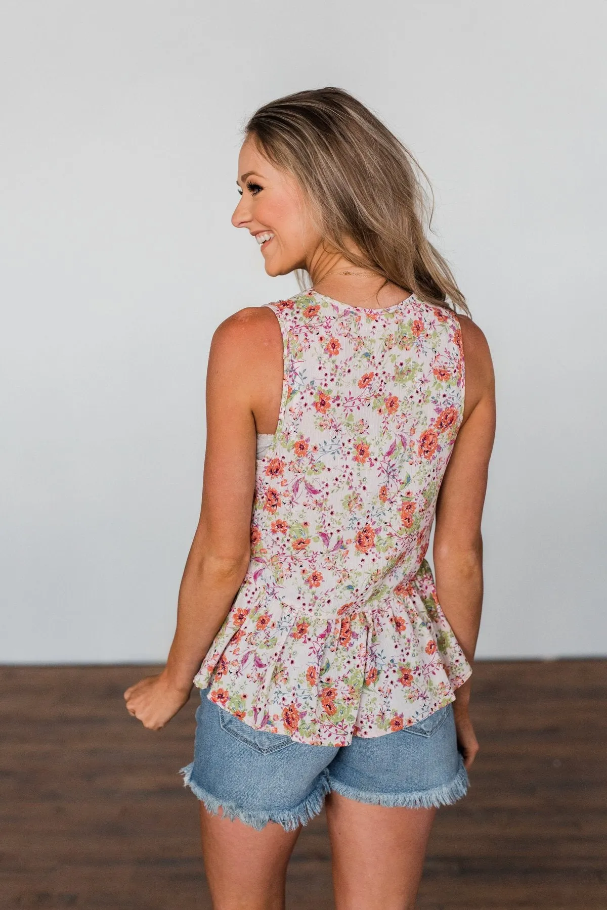 Let It Grow Floral Lace Tank Top- Light Pink