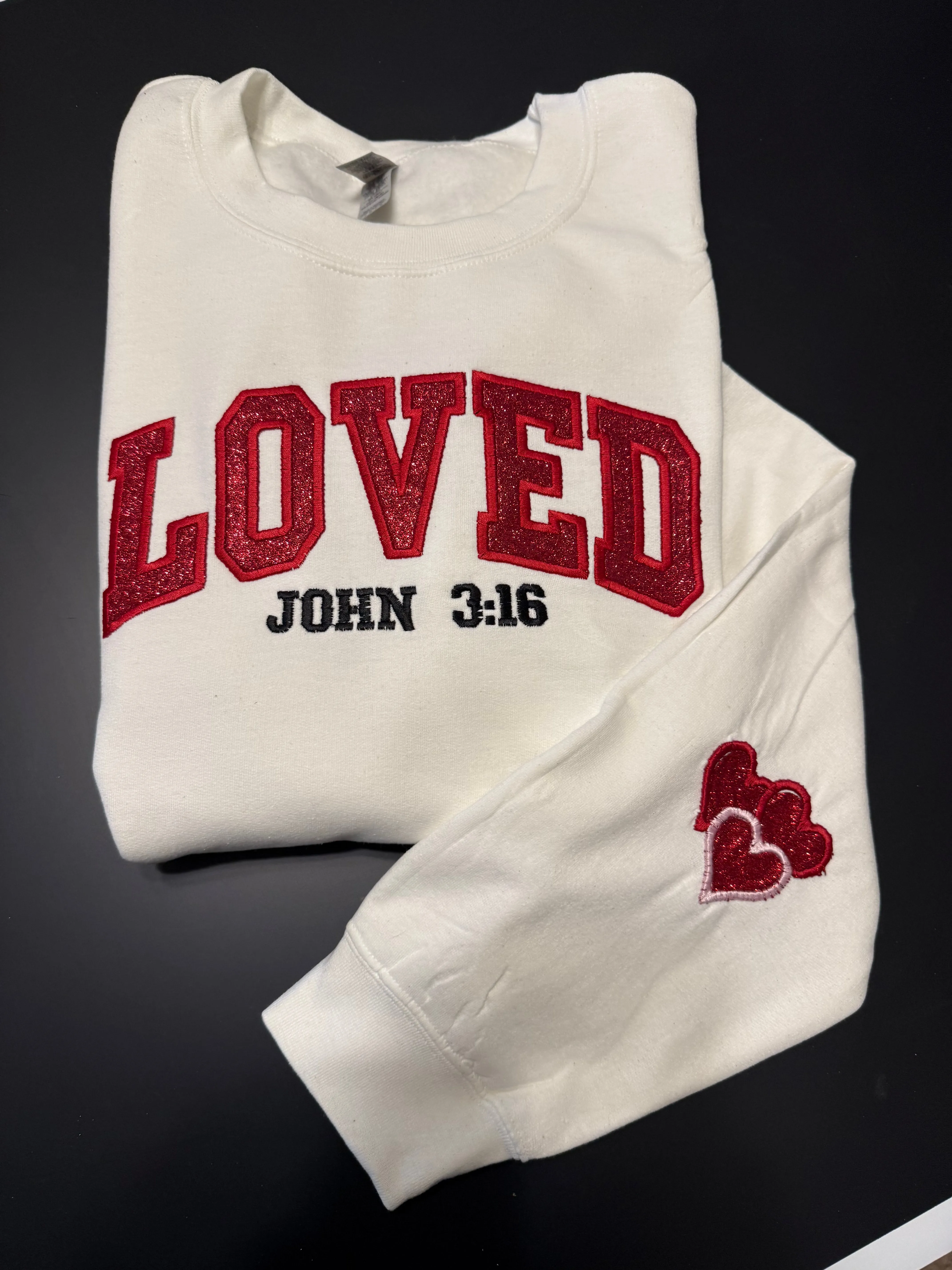 LOVED Embroidered Sweatshirt – John 3:16 | Faith, Hearts & Style