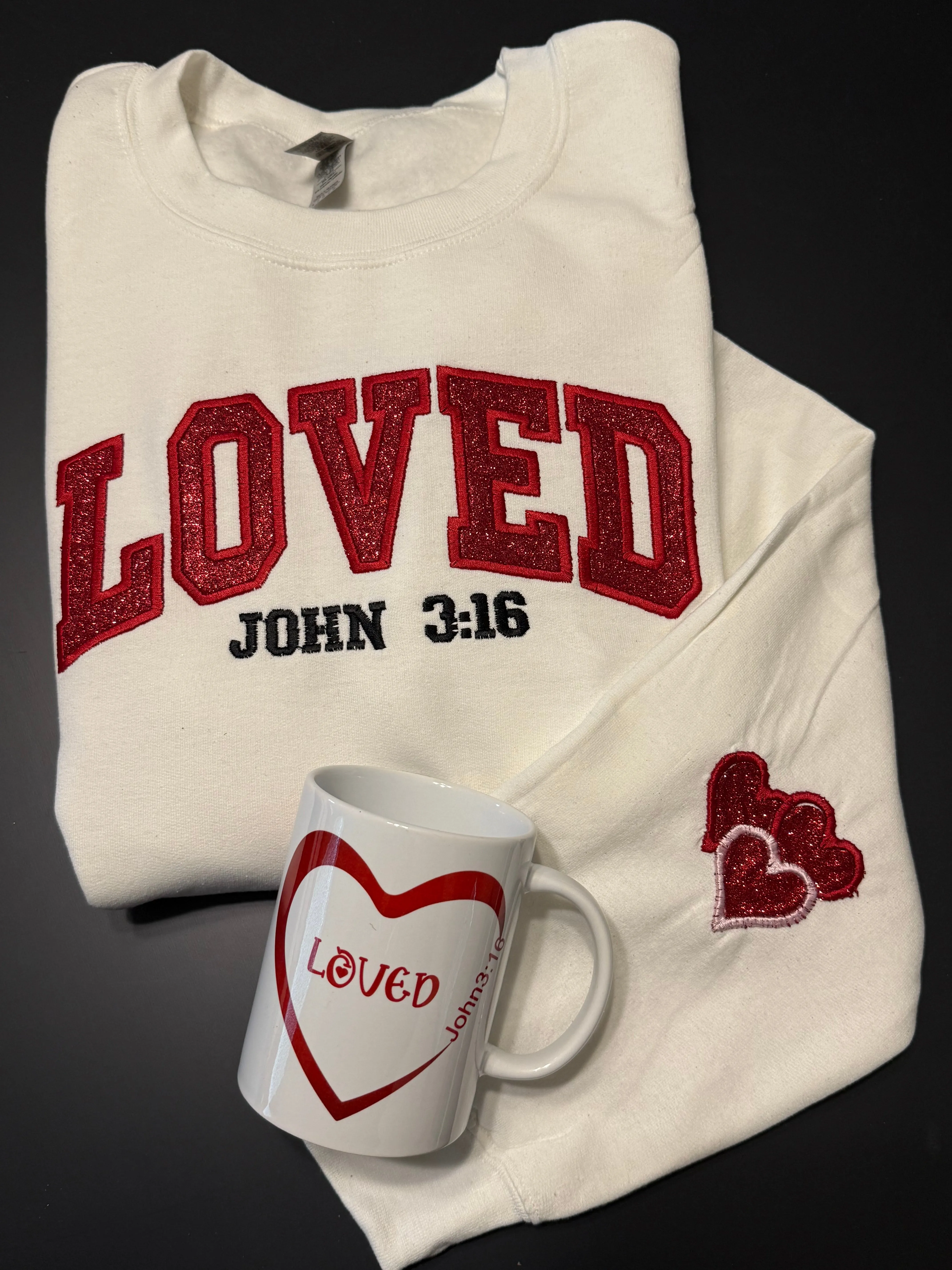 LOVED Embroidered Sweatshirt – John 3:16 | Faith, Hearts & Style