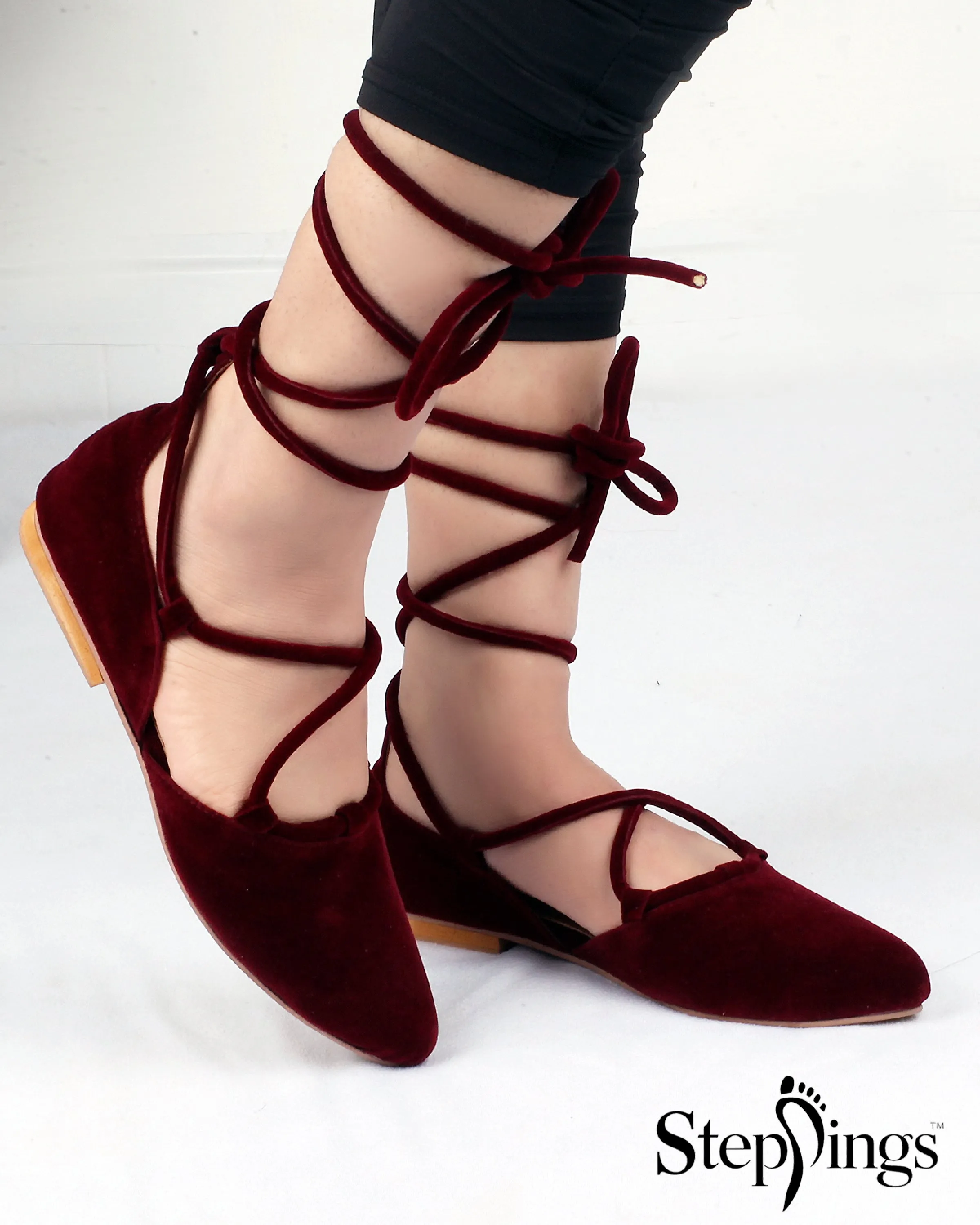 Maroon Cross Tied Pumps