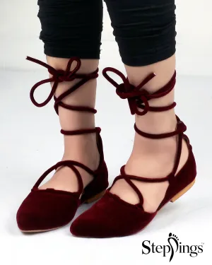 Maroon Cross Tied Pumps