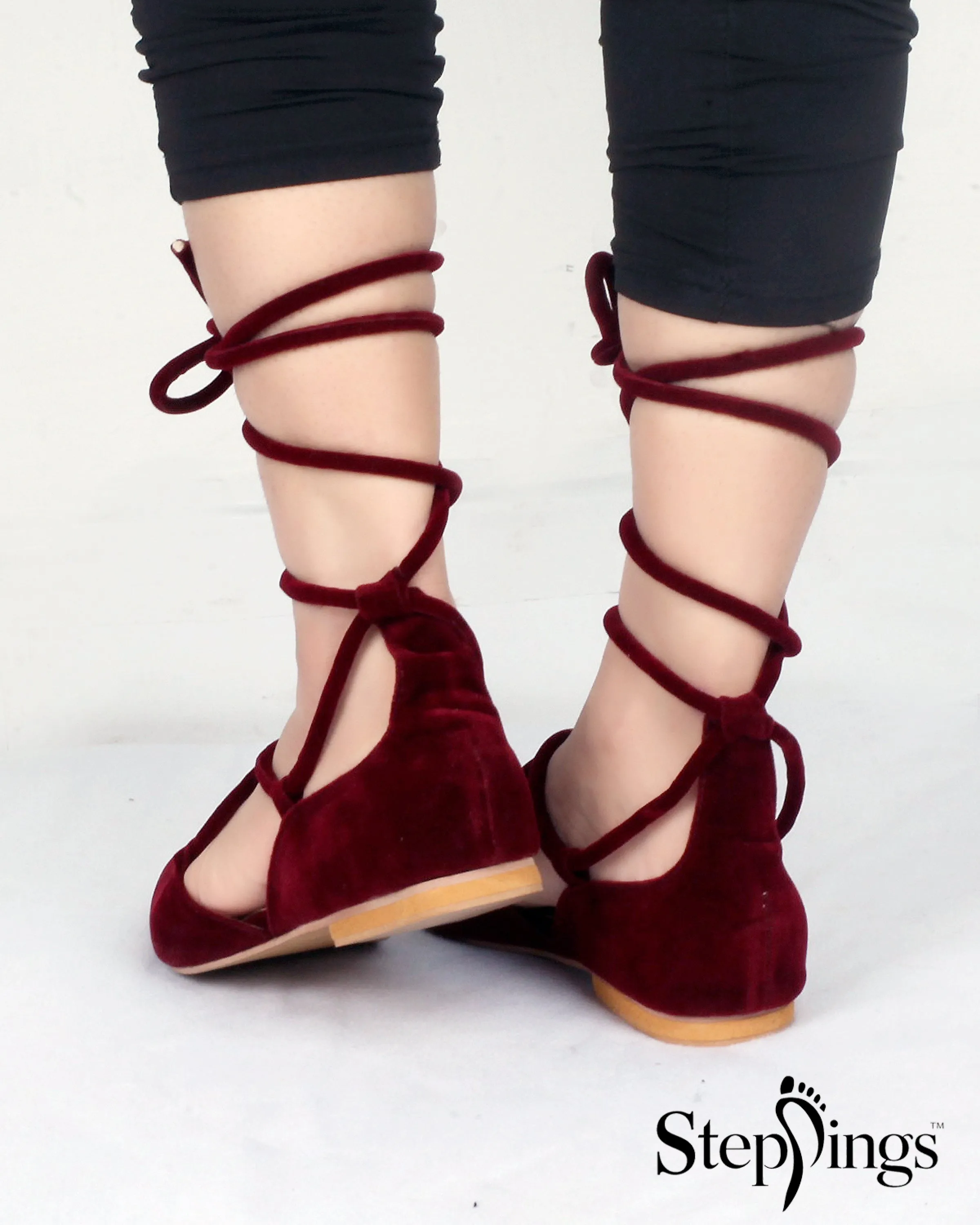 Maroon Cross Tied Pumps