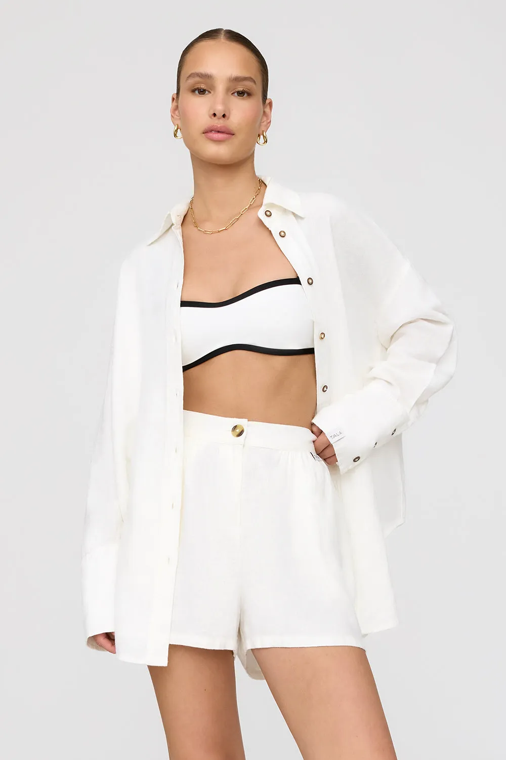 MARRAKECH LINEN BLEND TAILORED SHORTS - COCONUT MILK