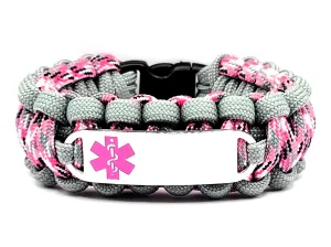 Medical Alert Bracelet – 550 Paracord Bracelet Featuring a Stainless Steel ID Tag with Pink Medical Symbol