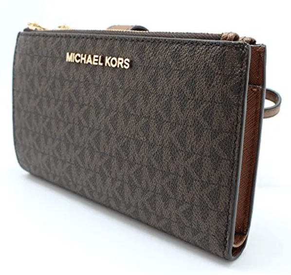 Michael Kors JetSet Double Zip Wristlet PhoneWallet Brown