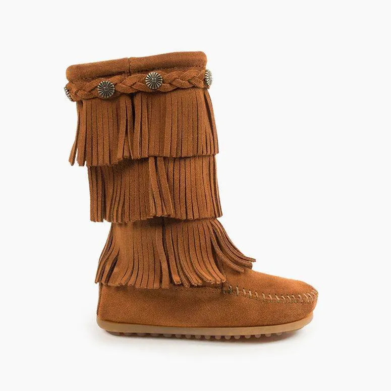 Minnetonka Brown Three Layer Fringe Boot-Child