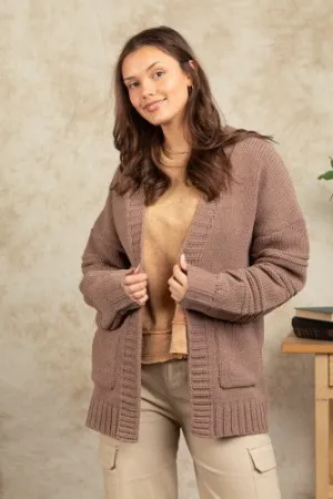 Mocha Chenille Woven Sweater Cardi