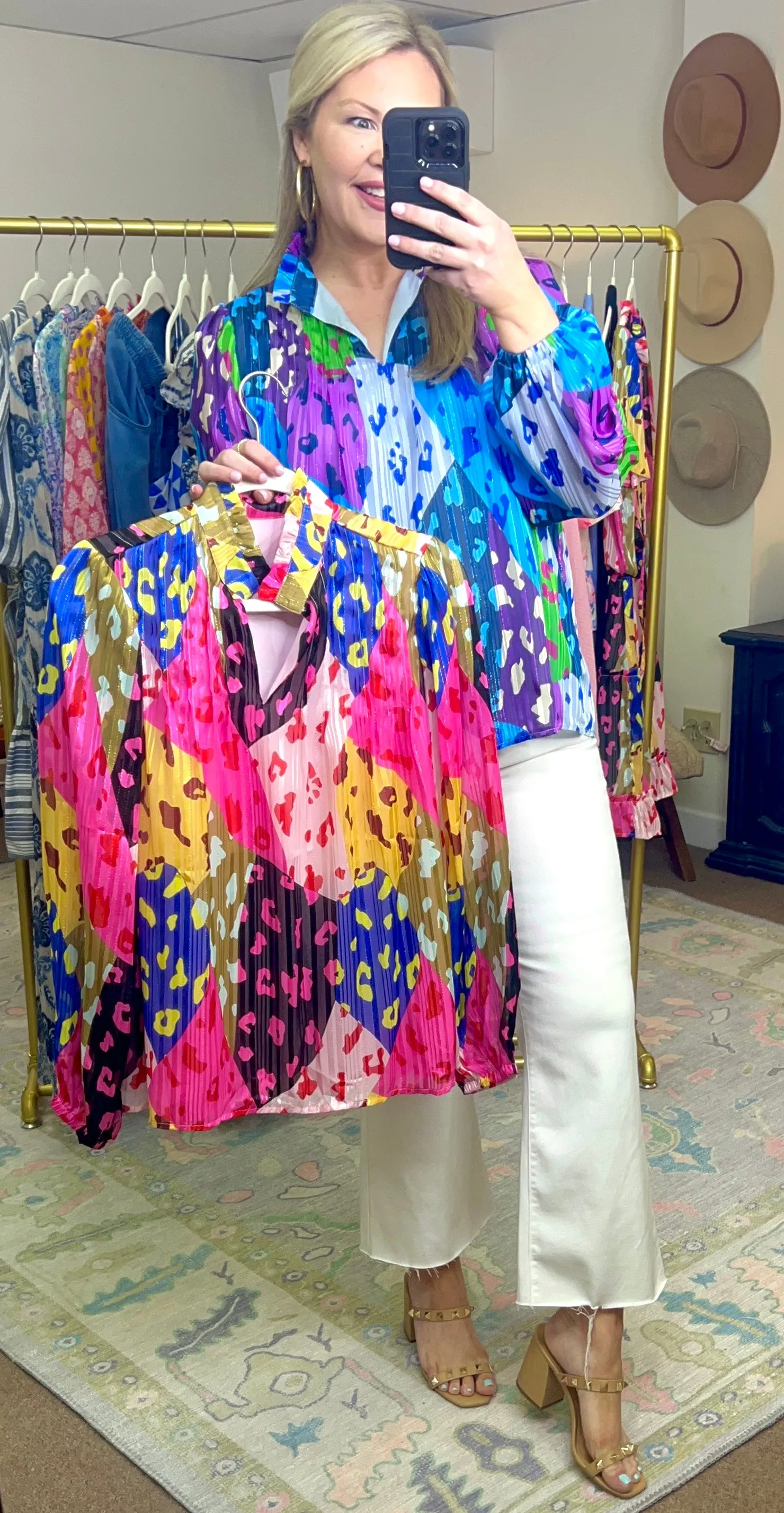 MORE COLORS Abstract Leopard Print Pleated Blouse