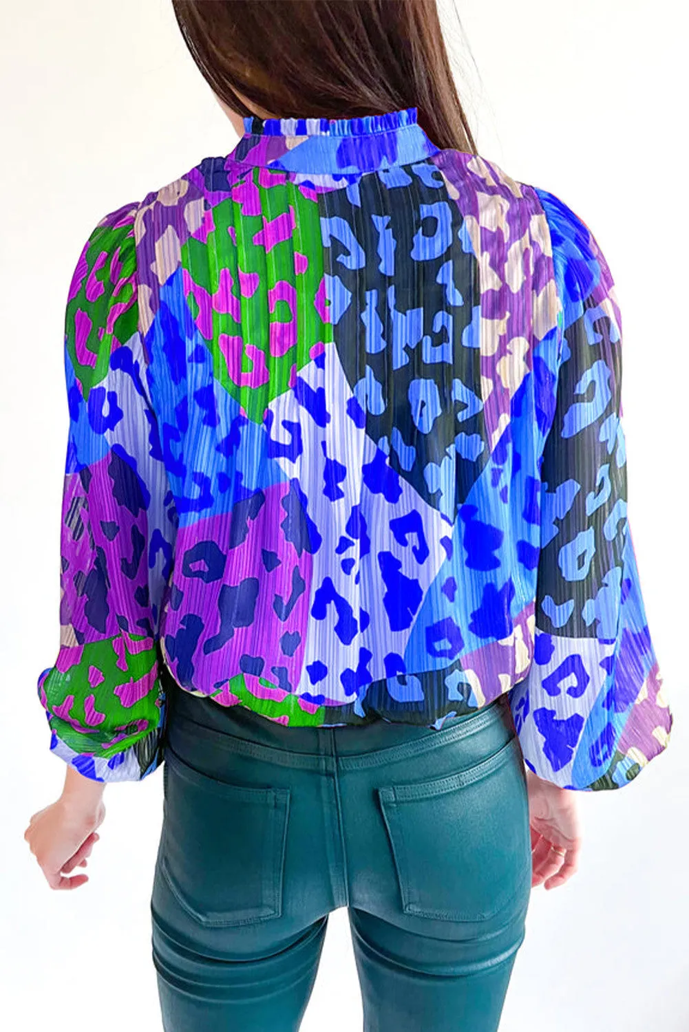 MORE COLORS Abstract Leopard Print Pleated Blouse