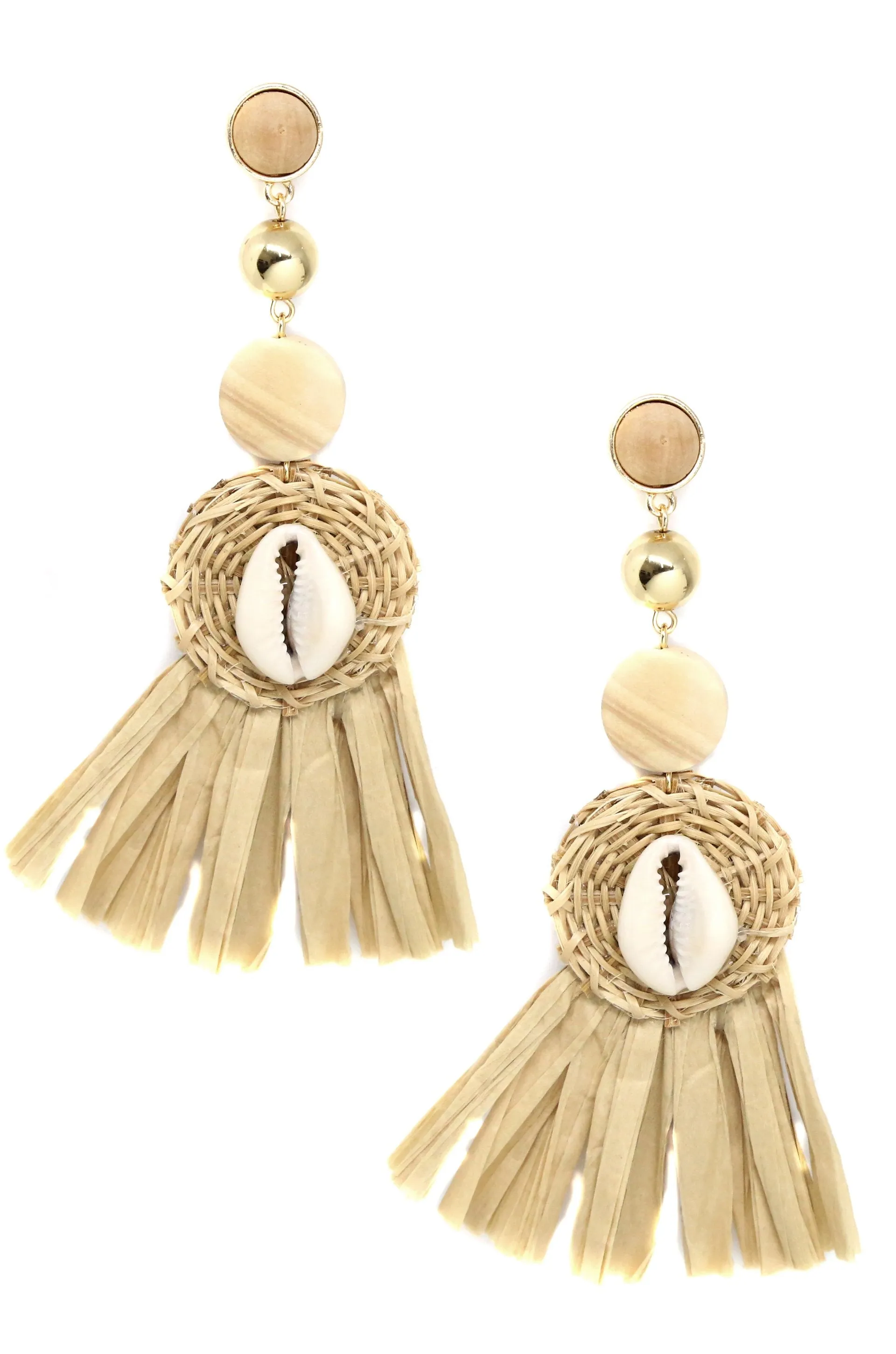 Natural Babe Woven Shell Fringe Dangles