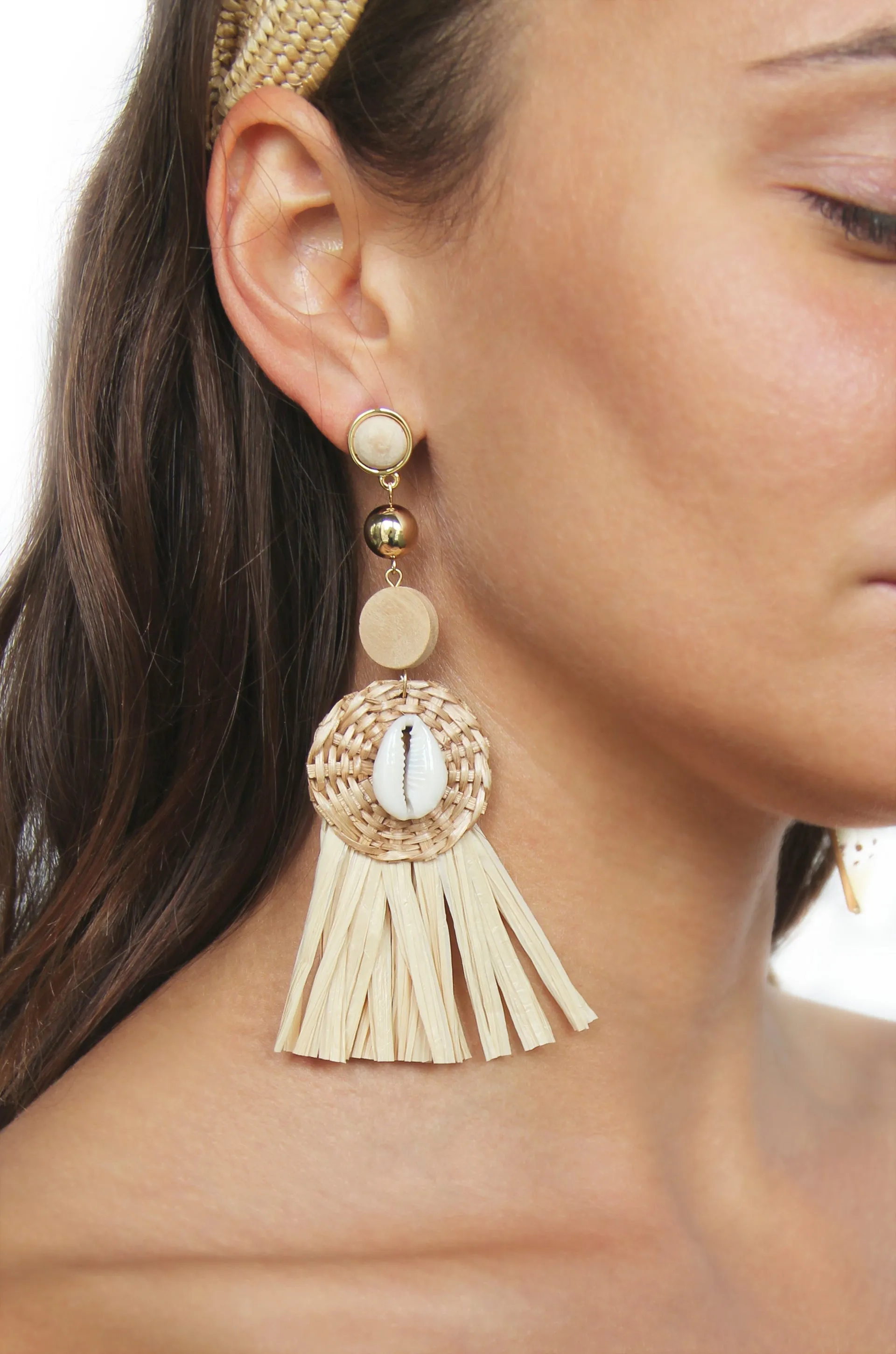 Natural Babe Woven Shell Fringe Dangles