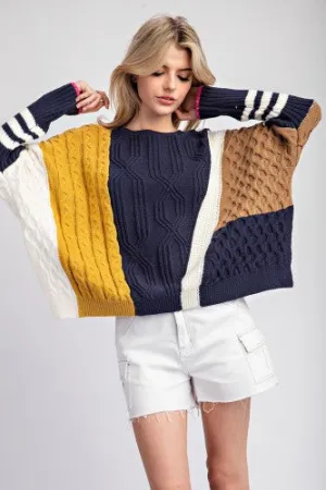 Navy   Mustard Mix Block Woven Sweater