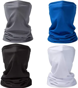 New in package! Betomro Face Coverings for Men,Sun UV Protection Dust Wind Neck Gaiter Bandana Balaclava for Fishing Hiking, 4 Piece, one size!