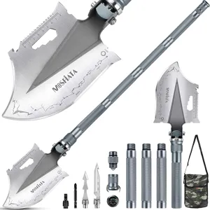 New MOSFiATA Folding Camping Shovel, 40'' Axe-Type Multifunctional Military Shovel, 30 in 1 Survival Shovel with Lengthened Handle Thickened Shovelhead for Camping, Hiking, Backpacking, Gardening