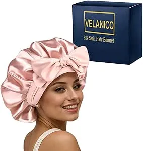 NEW Retails $50 Velanico Hair Bonnet, Silk Satin Hair Bonnet Sleeping Cap for Women, Soft and Comfortable Curly Hair Wrap Bonnet, NAVY