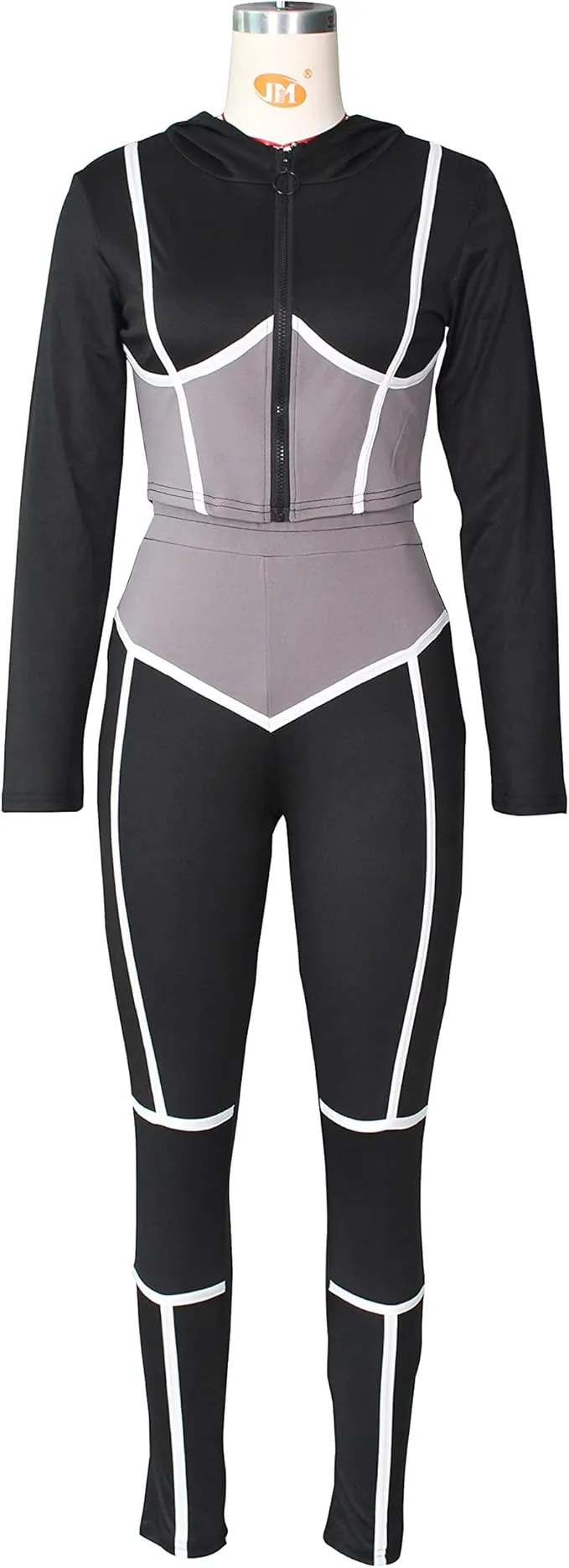 NEW Retails $65, Erichman Women's 2 PCS Fashion Stitching Colors Yoga Sports Suit Long Sleeve Front Zip Hooded Top High Waist Leggings, Sz M