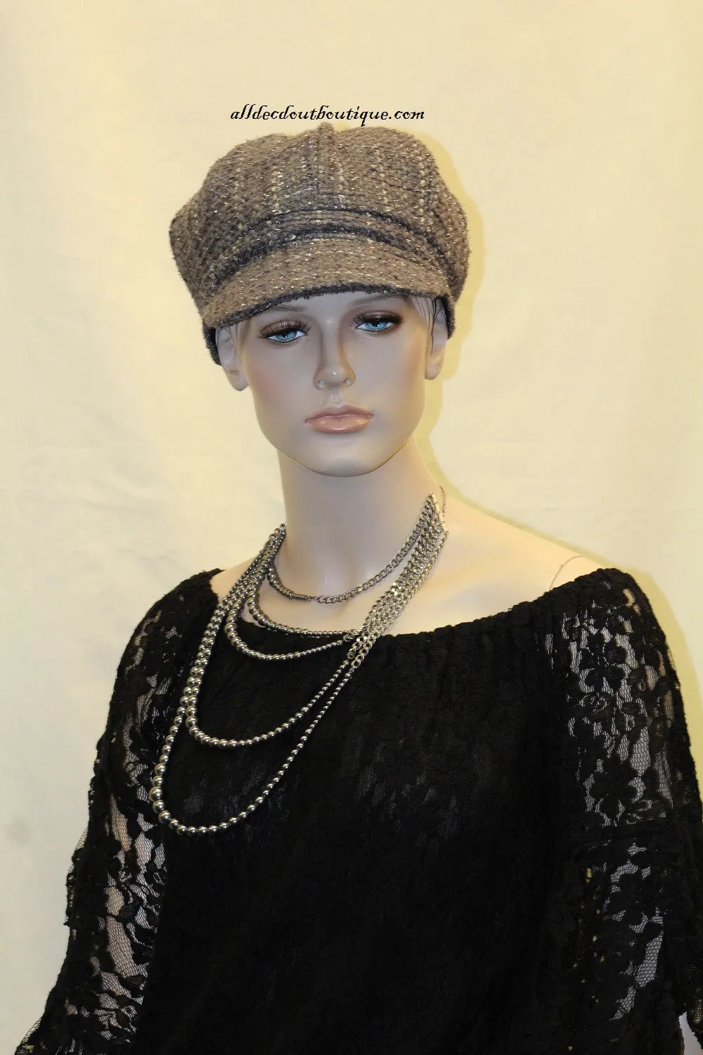 Newsboy Round Top Hat | Knit Charcoal with Silver Stitching