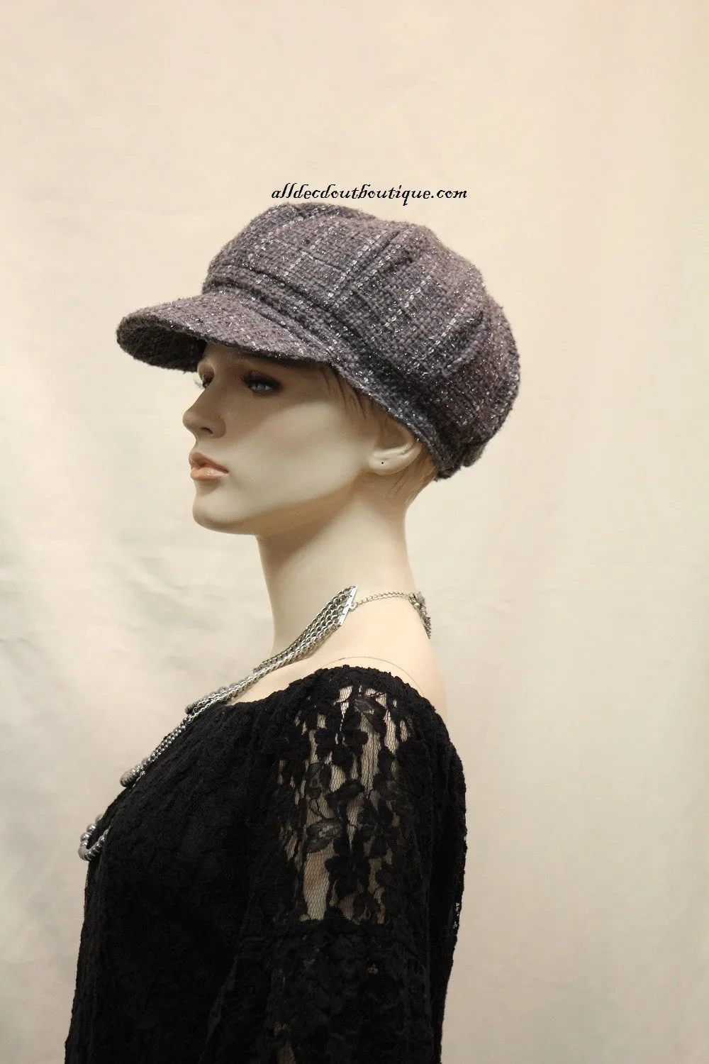 Newsboy Round Top Hat | Knit Charcoal with Silver Stitching