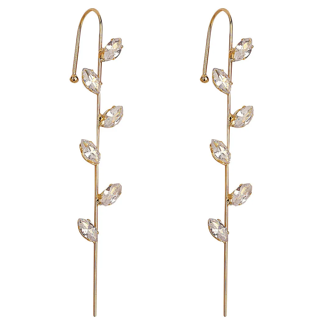 Pack Of 2 Gold Plated Zircon Studded Leaf Ear Cuff