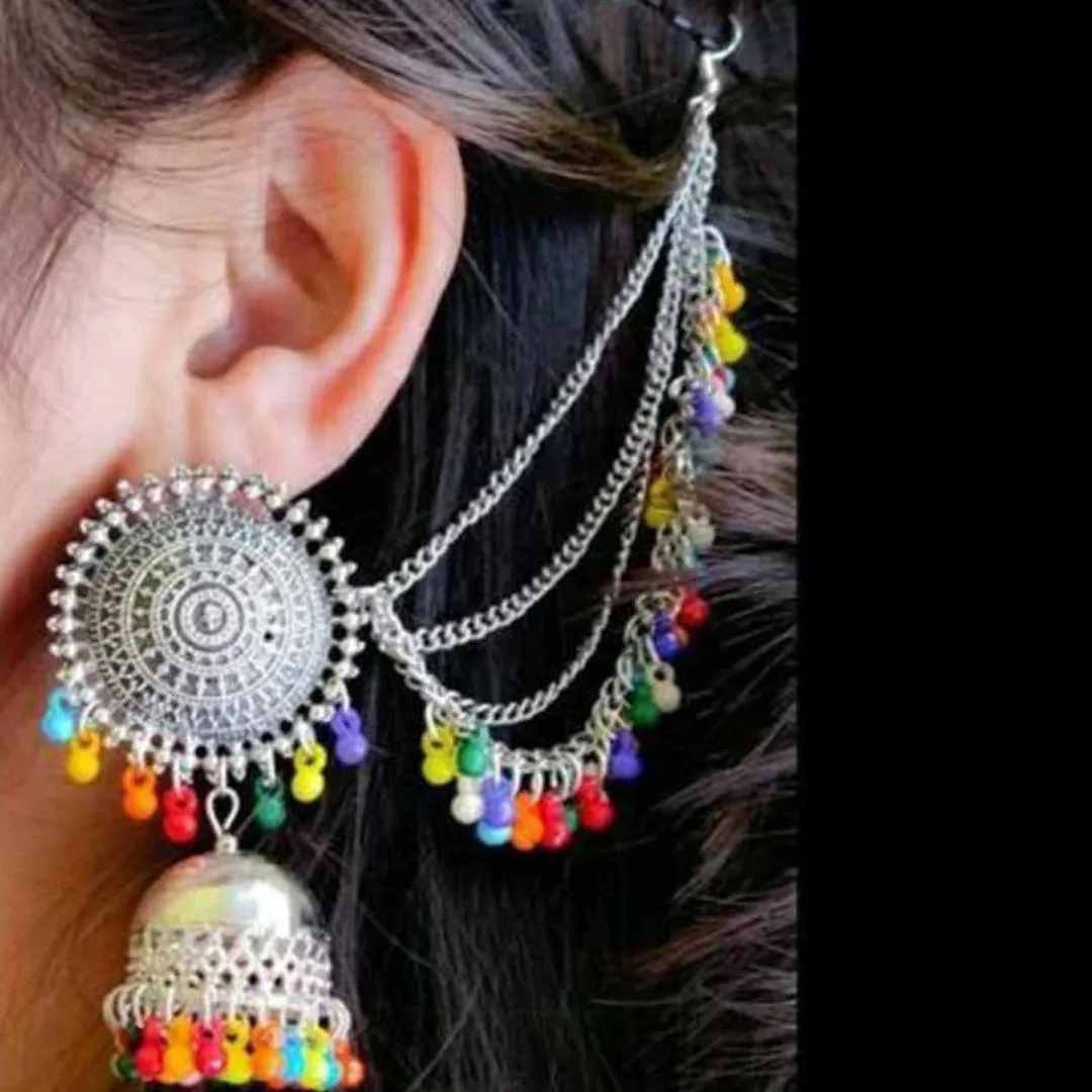 Pack of 2 Red Multicolor Bahubali Jhumka With Maang Tikka