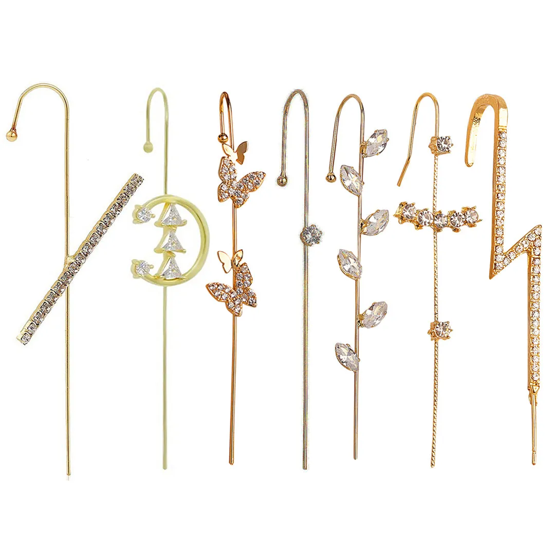 Pack of 7 Leaf Thunderbolt Cross Butterfly Ear Cuff