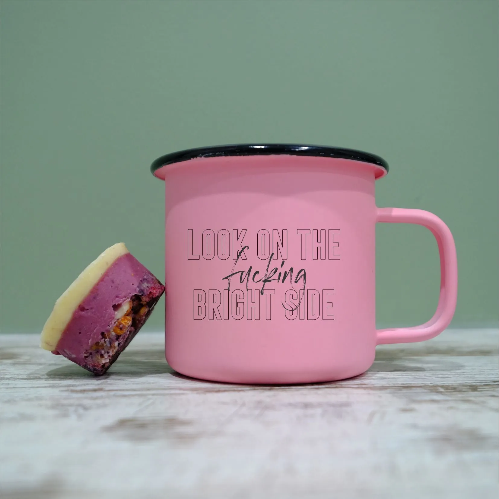 Pastel Matt Enamel Mug 360ml - Look on the fucking bright side