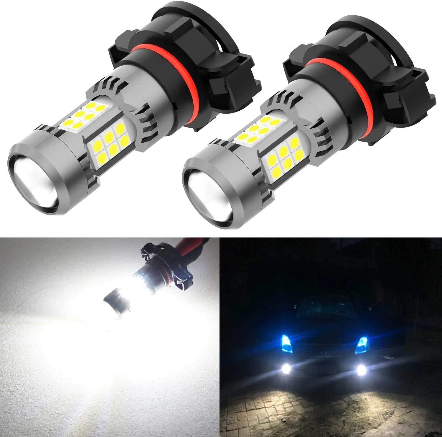Phinlion 2504 PSX24W 12276 LED Fog Light Bulbs, 3200 Lumens Super Bright, 6000K Xenon White, 3030 30 SMD Chips, DRL Replacement Lamps for Cars, Trucks, SUVs
