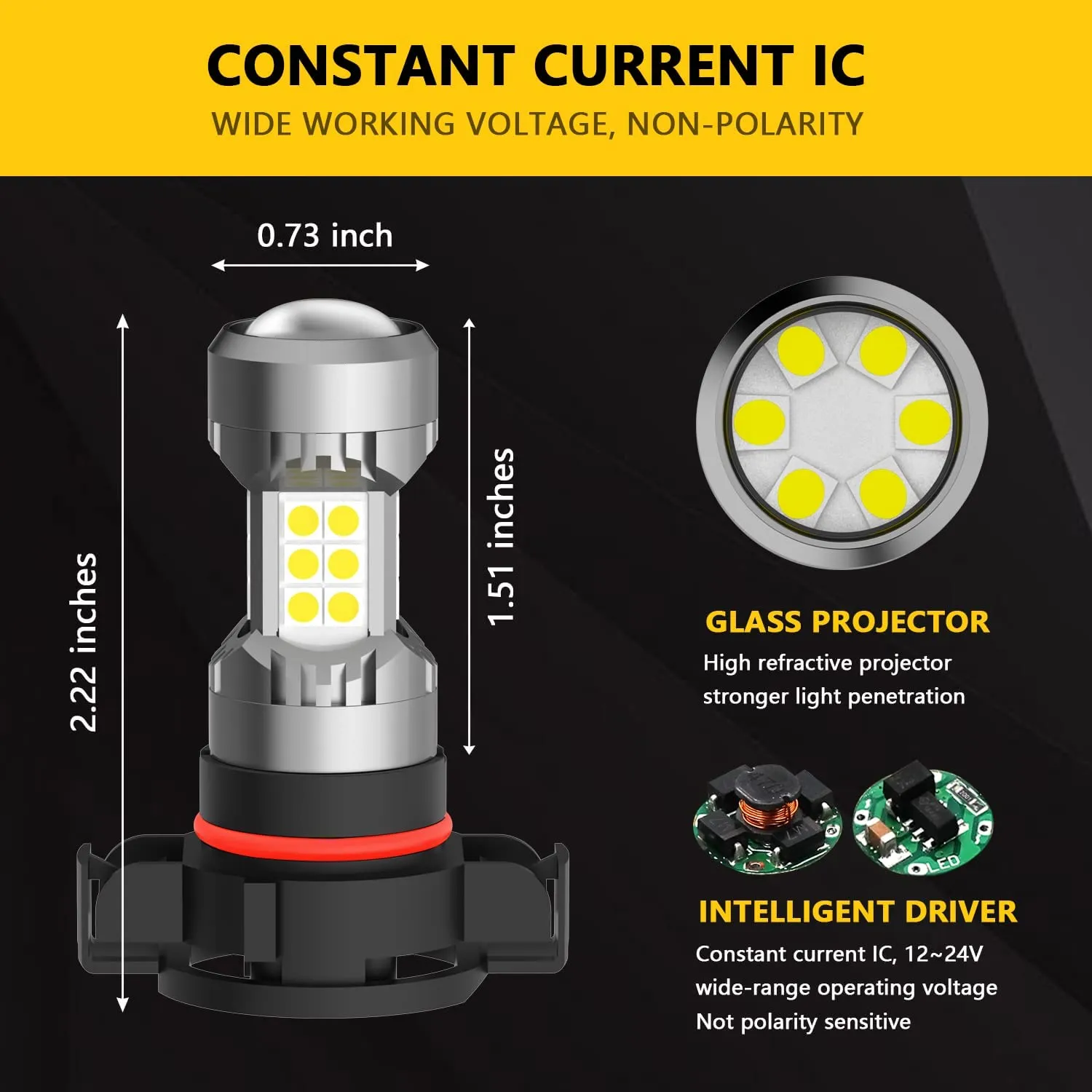 Phinlion 2504 PSX24W 12276 LED Fog Light Bulbs, 3200 Lumens Super Bright, 6000K Xenon White, 3030 30 SMD Chips, DRL Replacement Lamps for Cars, Trucks, SUVs