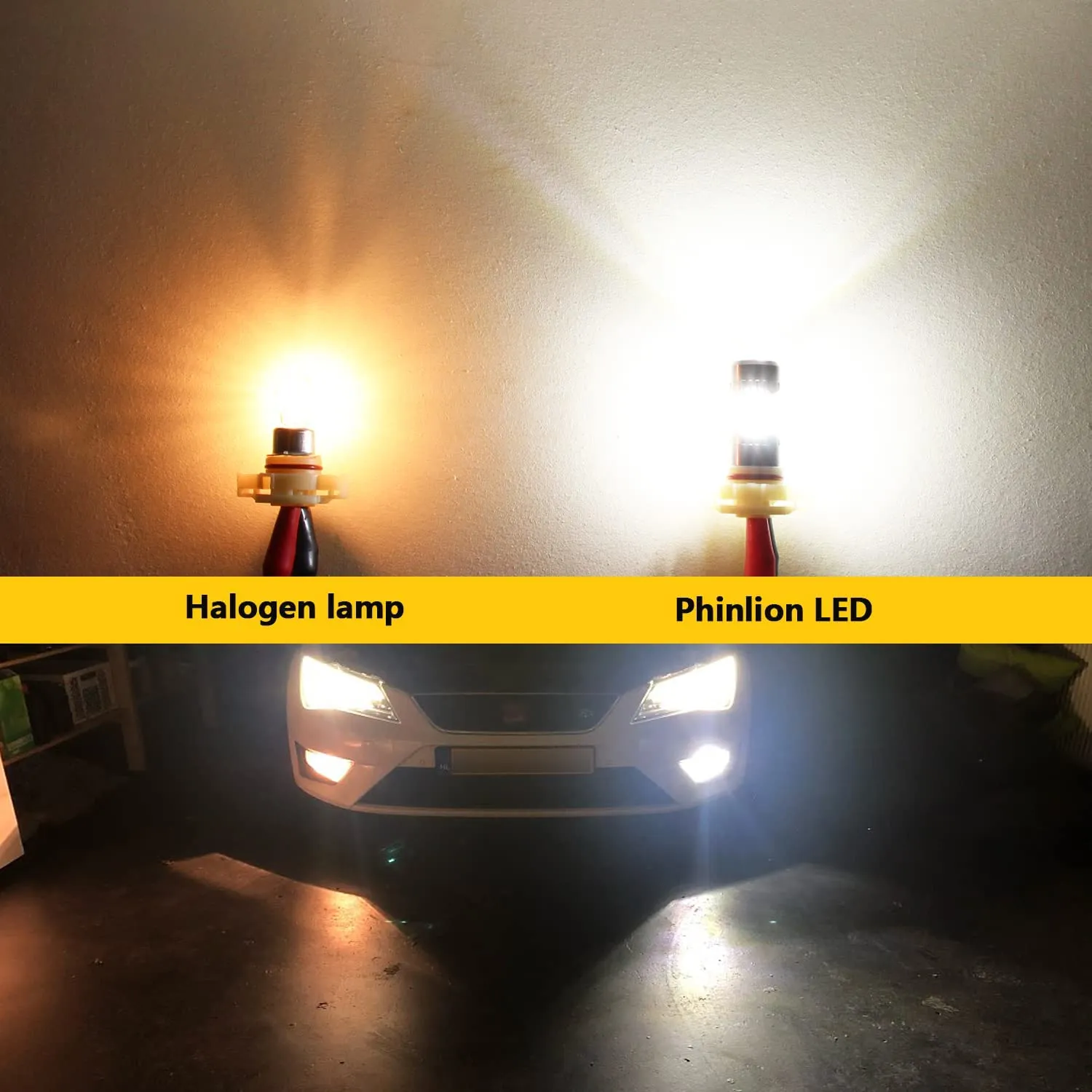 Phinlion 2504 PSX24W 12276 LED Fog Light Bulbs, 3200 Lumens Super Bright, 6000K Xenon White, 3030 30 SMD Chips, DRL Replacement Lamps for Cars, Trucks, SUVs