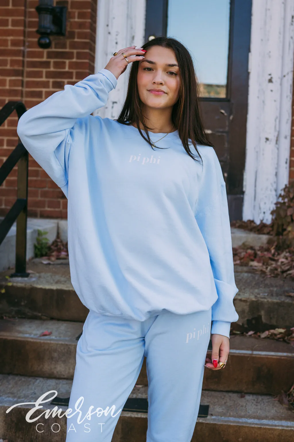 Pi Phi Cozy Light Blue Crewneck and Jogger Set