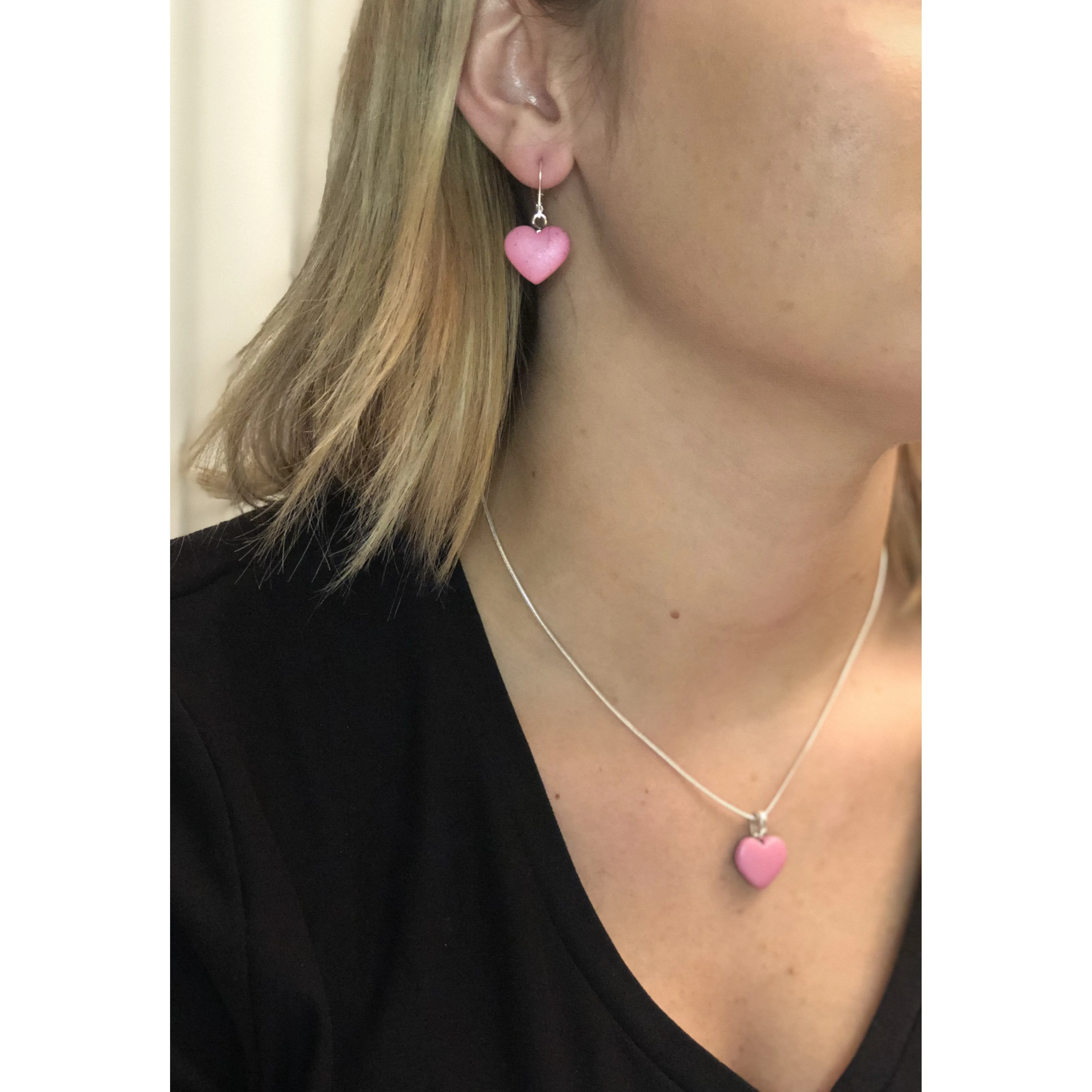 Pink Heart Earrings - Matte Dangle