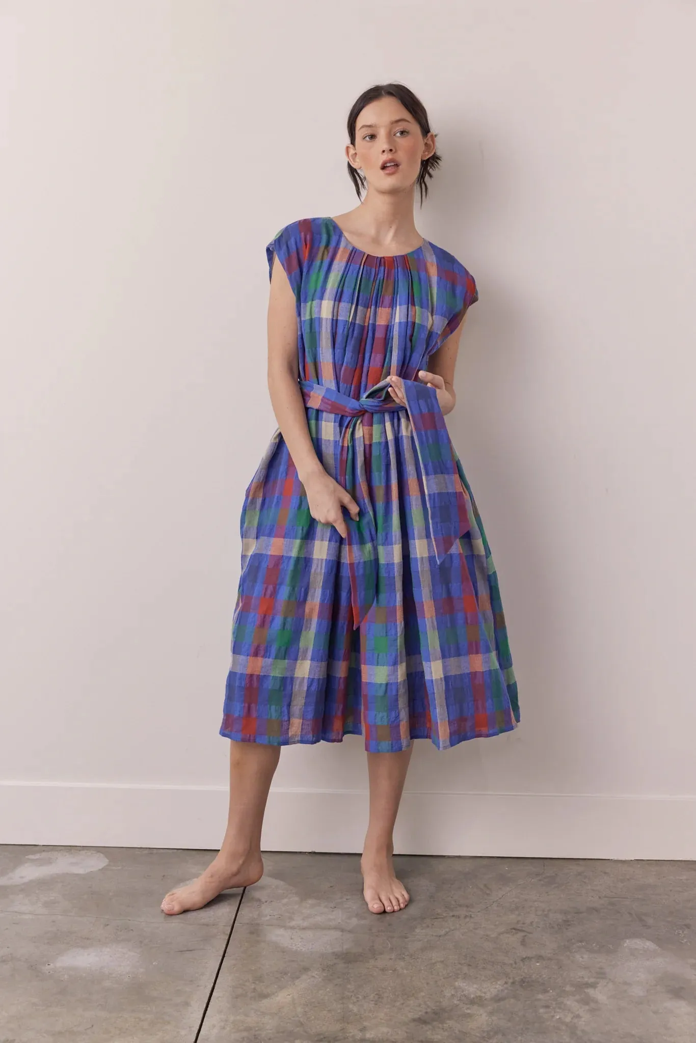 Pleated Tie Knee Dress