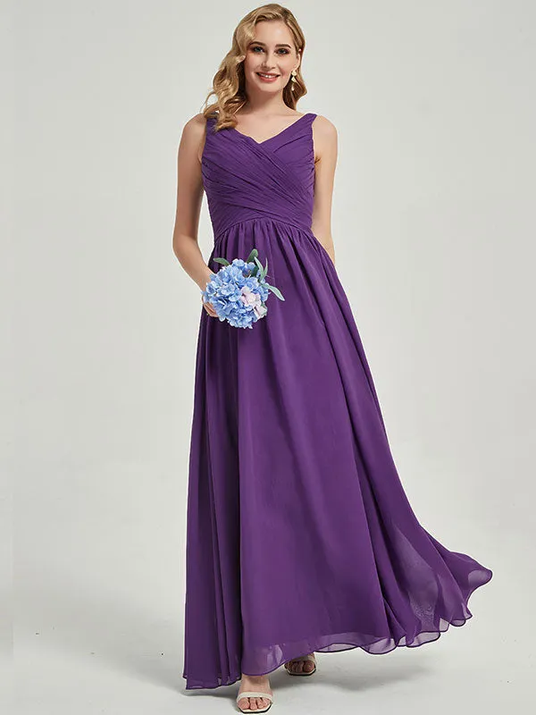 Plum Sleeveless Wide Strap Pleated Bridesmaid Dress for Wedding Party