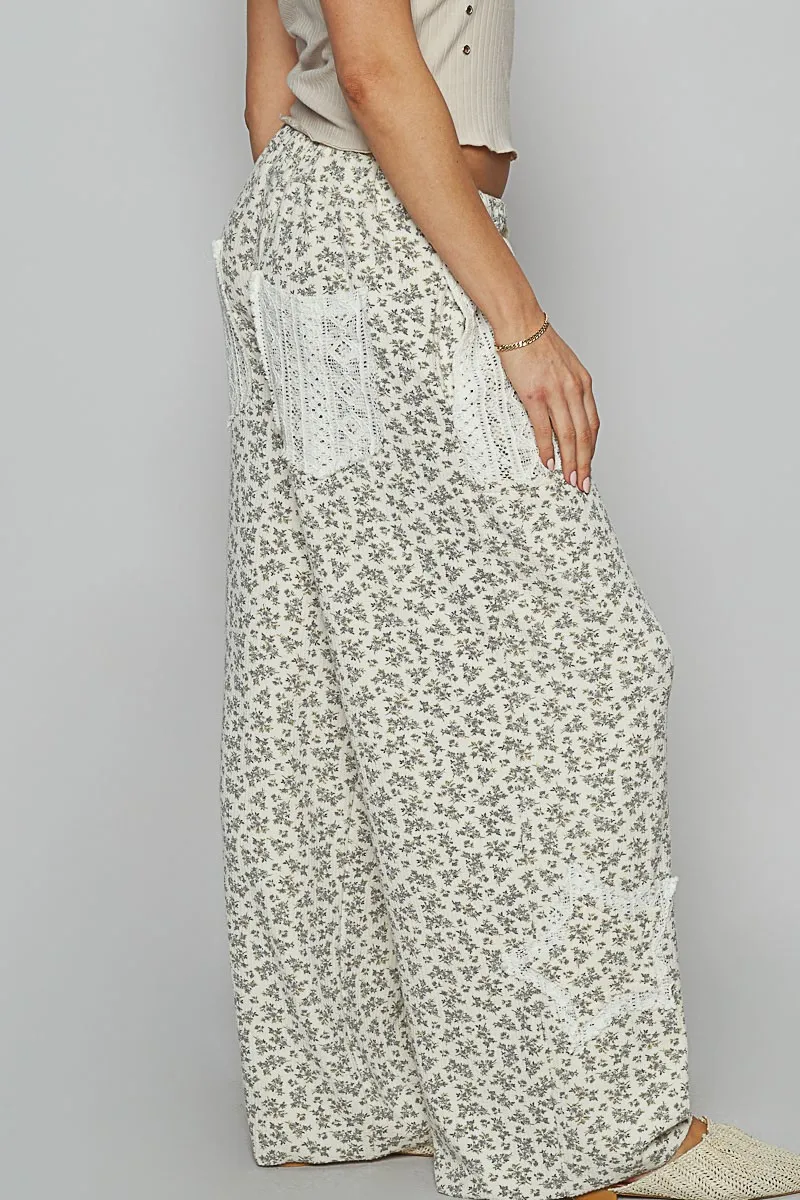 POL Clothing Ivory Floral Pants