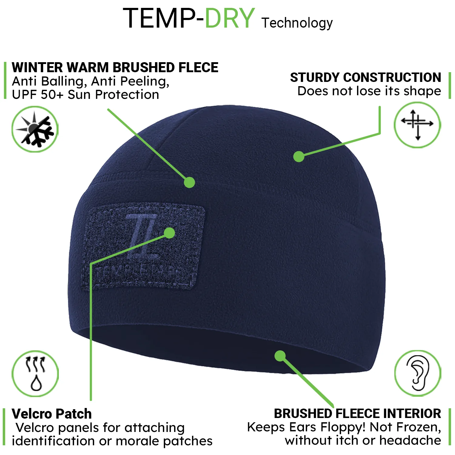 Premium Brushed Fleece Tactical  Watch Cap Warm Beanie - Patch Beanies