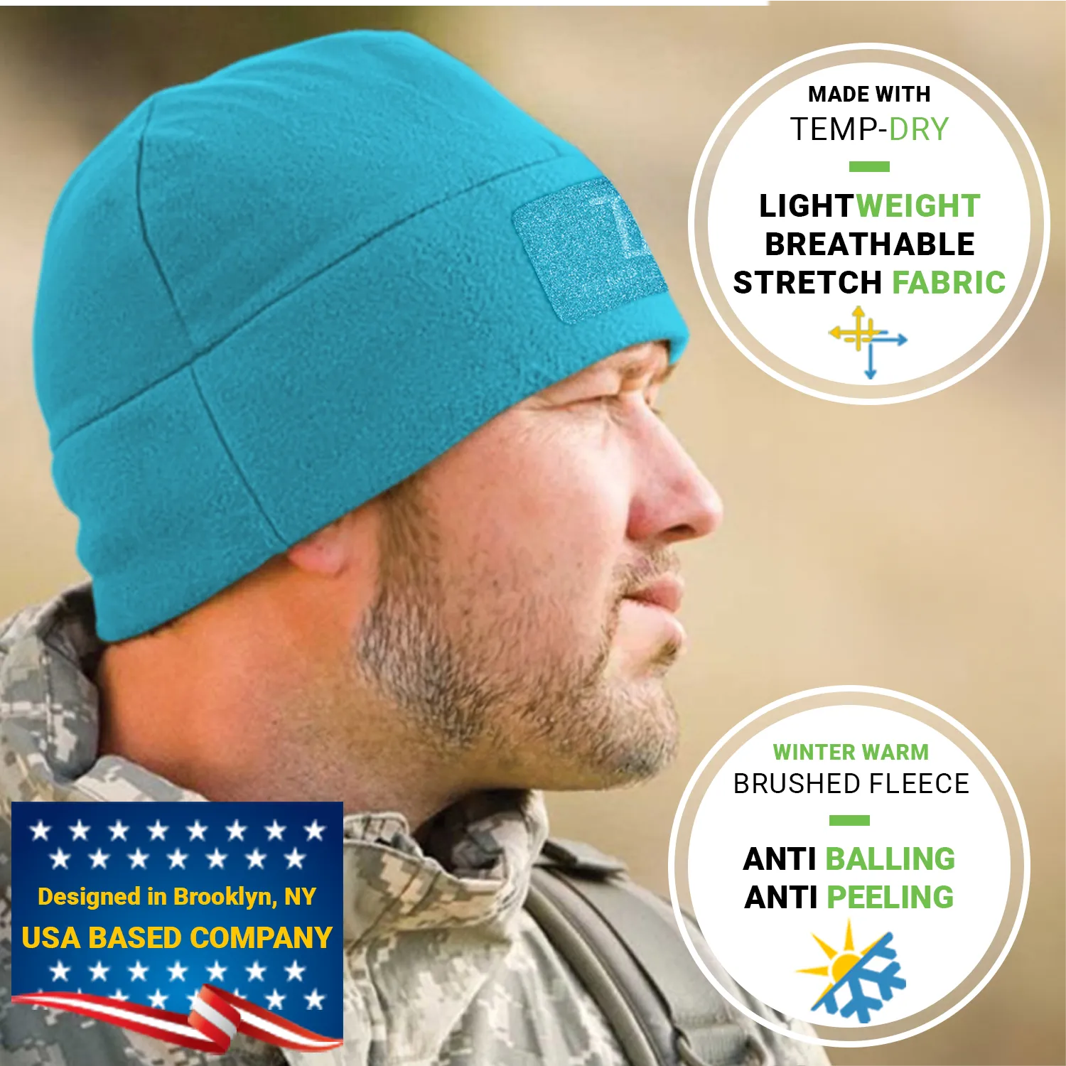 Premium Brushed Fleece Tactical  Watch Cap Warm Beanie - Patch Beanies